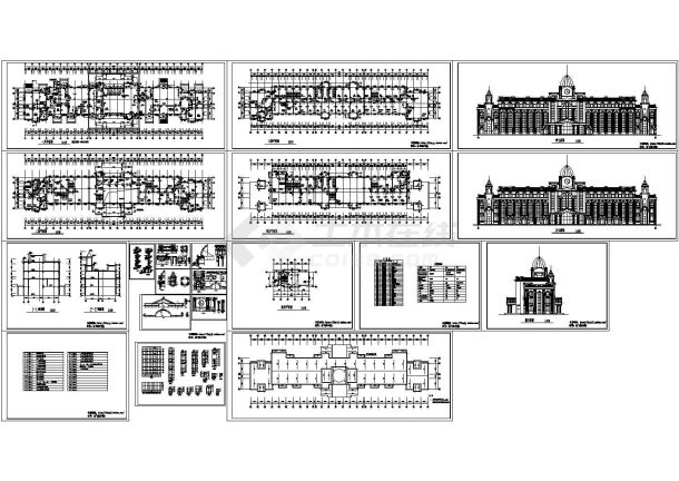 4406平米4层铁路站舍建筑设计施工cad图纸，共十四张-图一