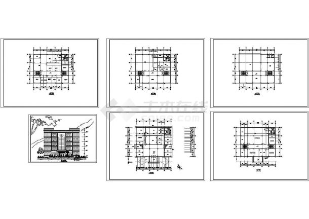 办公楼设计_某多层砖混结构办公楼设计CAD全套建筑方案图纸（标注详细）-图一
