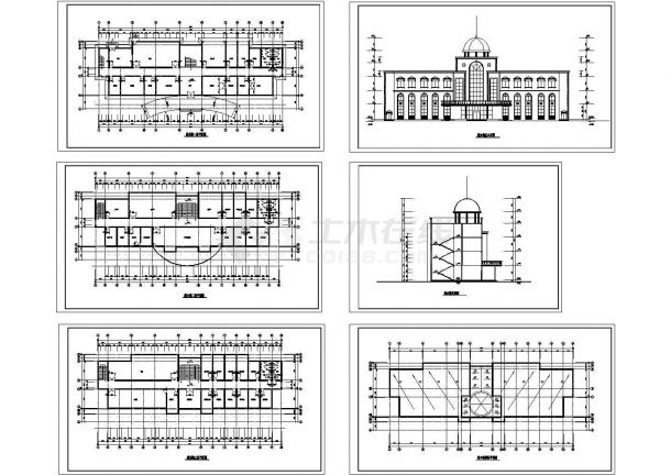 办公楼设计_某多层框架结构气派办公楼设计cad建筑方案图（标注详细）-图一