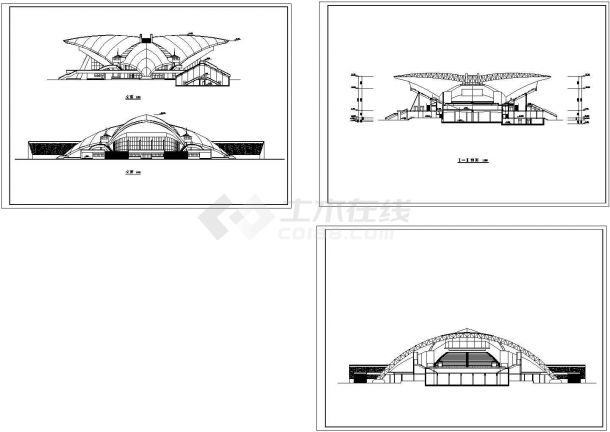 某多功能大型会展中心设计CAD全套建筑方案图纸（标注详细）-图一
