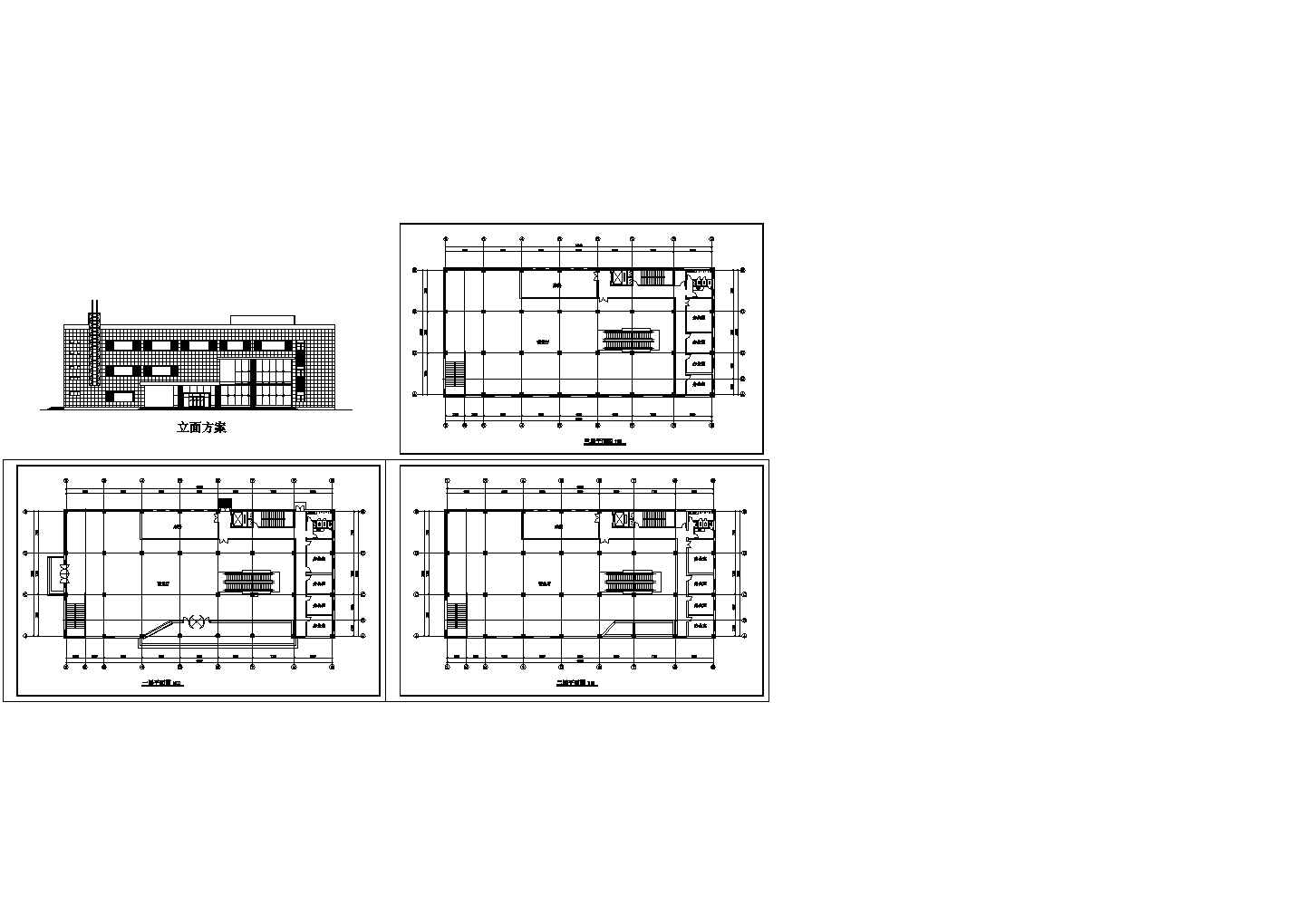 某地3层商场建筑设计方案cad图纸【只有各层平面 1立面】