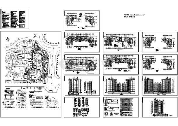 12146平米12层凹形商住楼建筑设计施工cad图纸，共十五张-图一