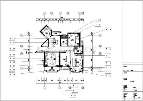 某地3室2厅新古典样板房全套装施设计cad图纸（含效果图）-图一