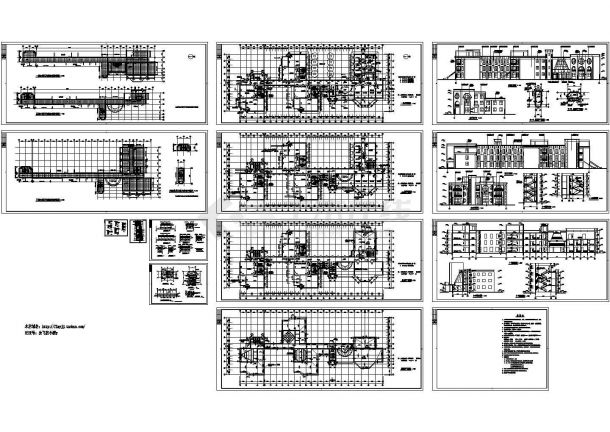 沭阳3层经典幼儿园教学楼建筑设计施工cad图纸，共十四张-图一