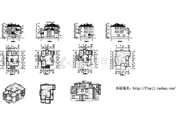 【南京】某地3层别墅全套建筑施工设计cad图【平立面图 俯视图】-图一