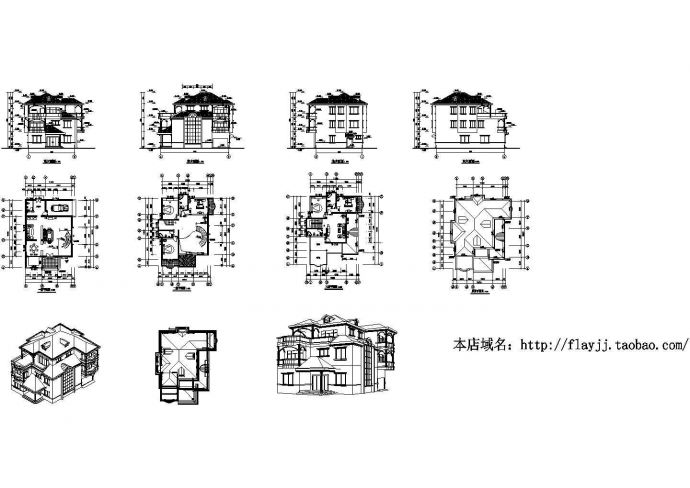 【南京】某地3层别墅全套建筑施工设计cad图【平立面图 俯视图】_图1