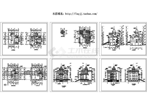 某地农村3层欧式私人别墅全套建筑设计cad图【平立剖】-图一