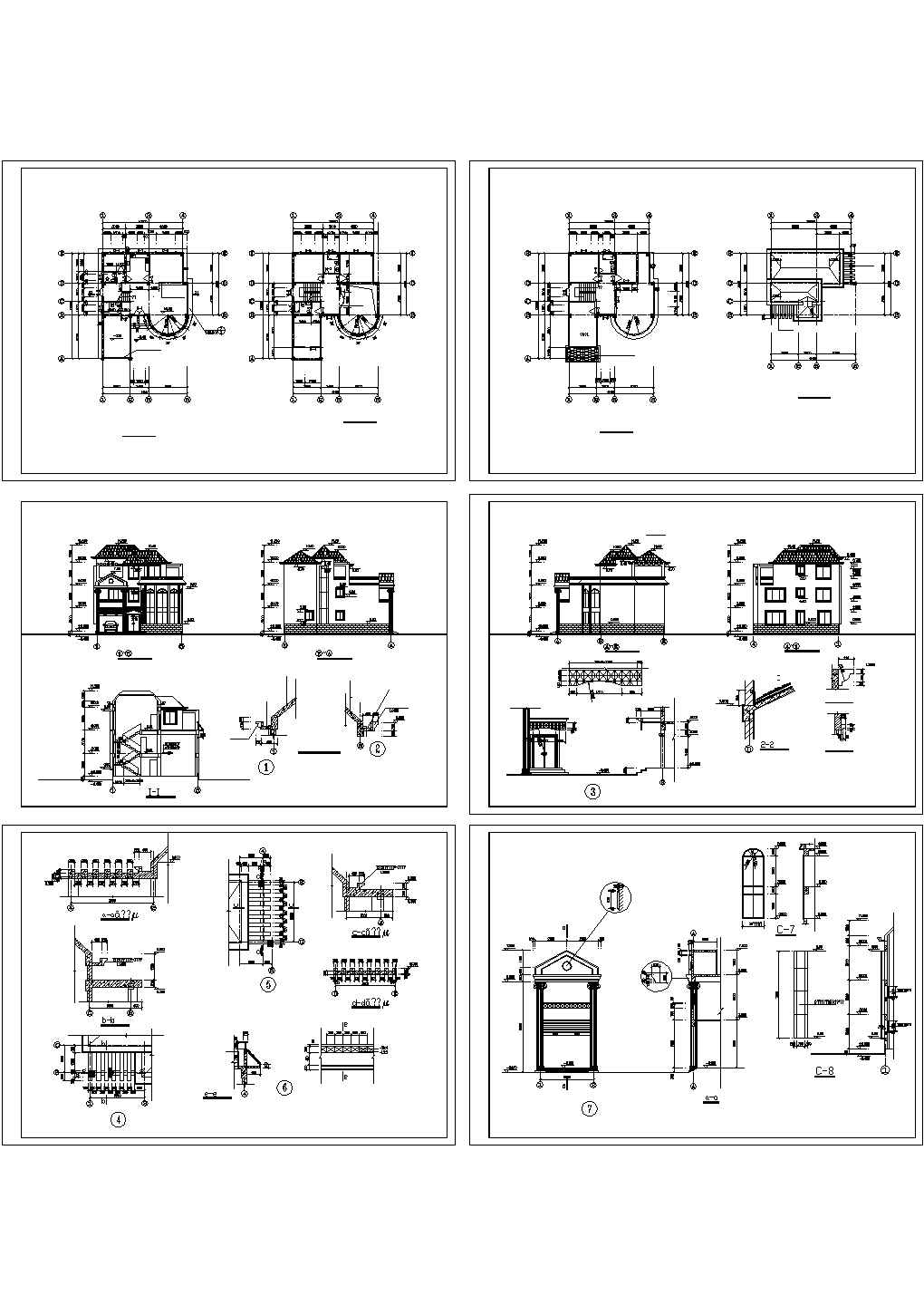 某地3层小别墅建筑方案全套设计cad图【含平立剖图】