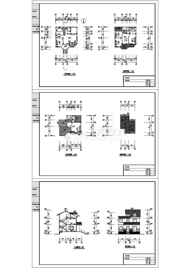 南京某地3层别墅全套建筑设计方案图纸【各层及屋顶平面 1立1剖面】-图一