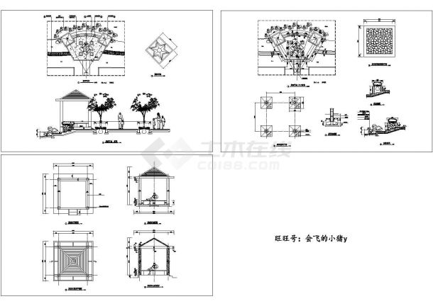 某地公园四角景观木亭子全套建筑施工设计cad图纸（含平立剖面 节点图）-图一