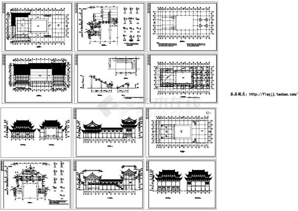 某地二层古建筑祠堂戏台施工全套设计cad图纸（含配筋桩位布置及二层结构图）-图一