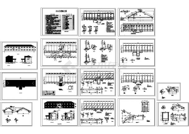 办公楼设计_某砖混结构二层坡屋顶小办公楼全套建筑结构施工图-图一