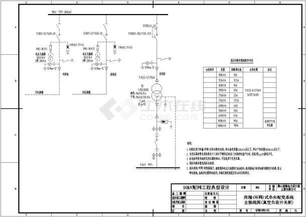 某型号630kVA及以下单电源进线双台变压器电气系统原理CAD图纸-图一