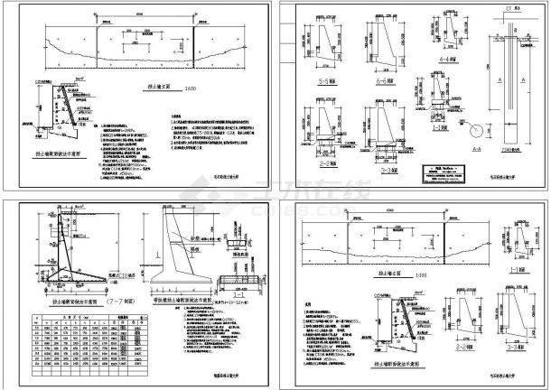 毛石混凝土挡土墙结构设计CAD施工图纸-图一