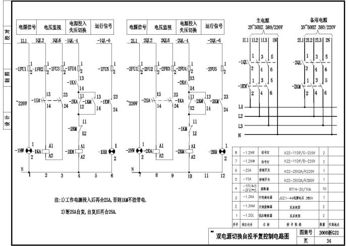 双电源自投手复控制电路图_图1