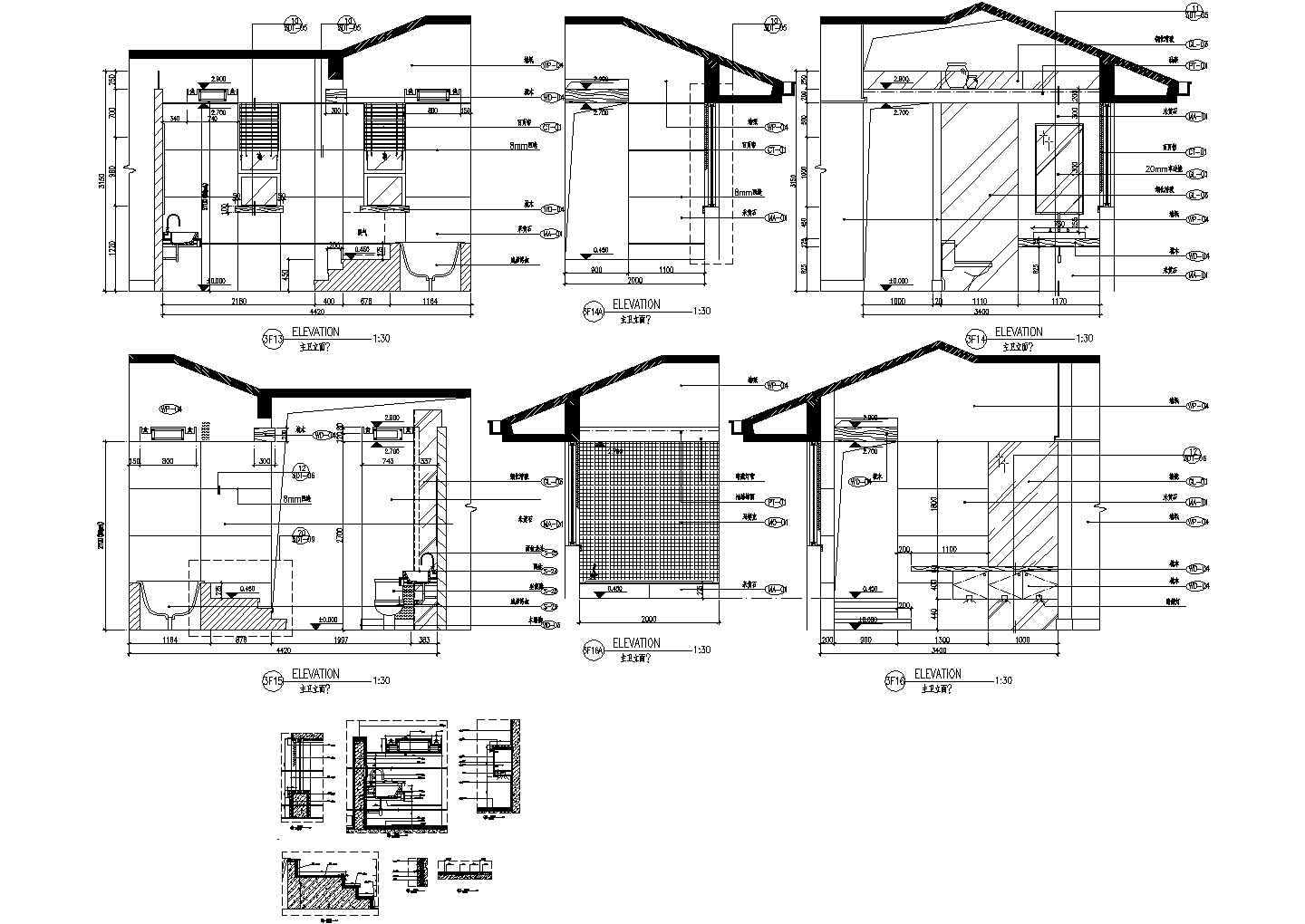 别墅主卧卫生间立面设计CAD详图