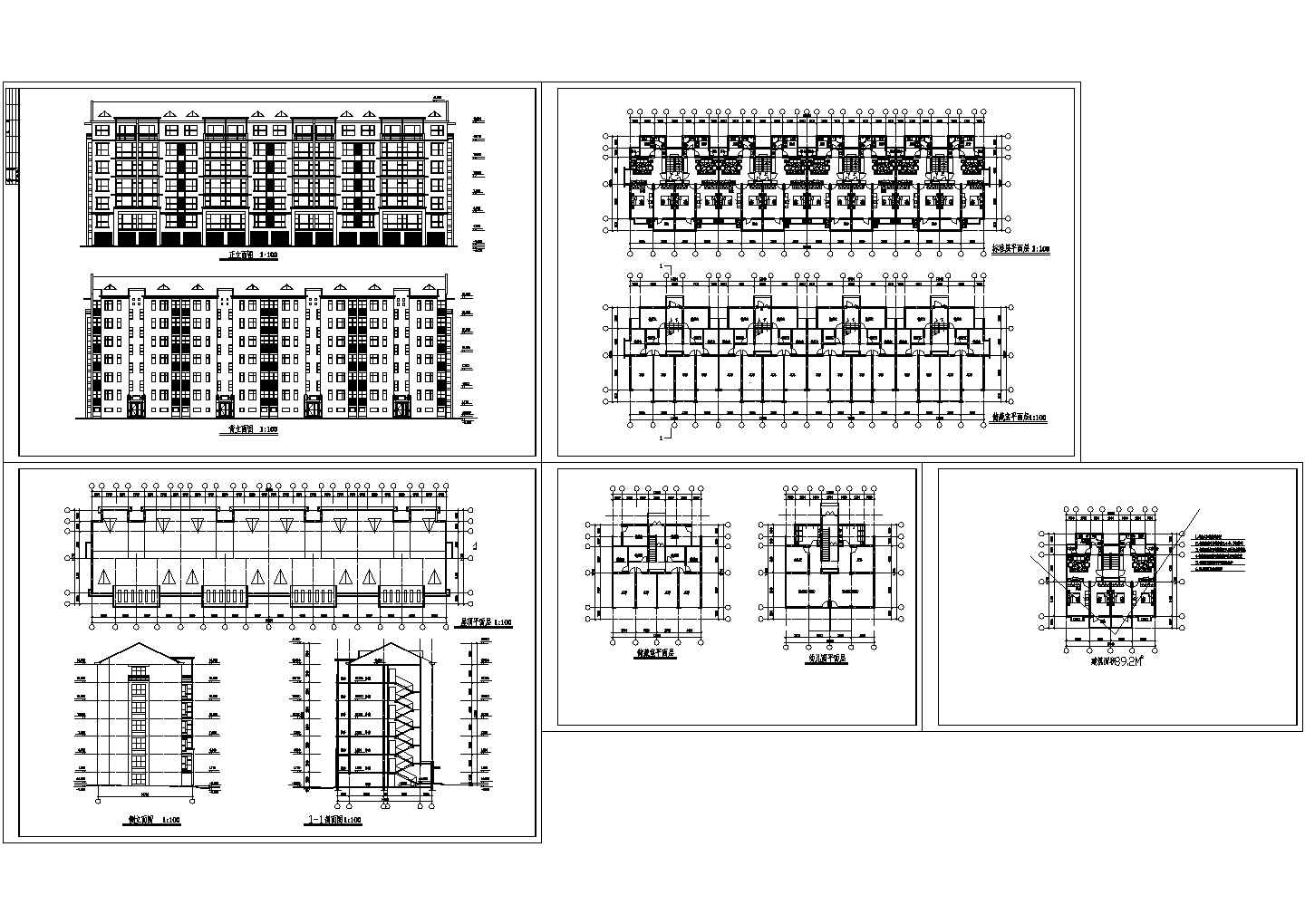 七层经典住宅四单元对称户型设计CAD施工图