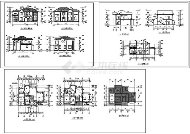 【浙江】某地2层别墅全套建筑施工设计cad图【含平立剖面图】-图一