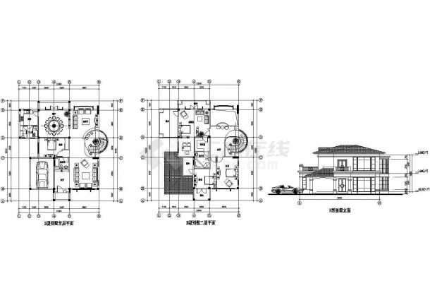 新型农村小型精致2层别墅建筑方案设计图纸【1-2层平面 1立面】-图一