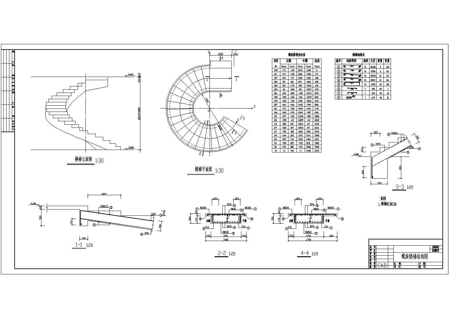 螺旋楼梯节点构造cad施工详图