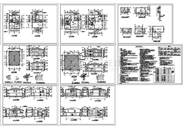 某地2层坡屋顶别墅建筑施工图【平立剖 厨卫节点大样 总说明】-图一