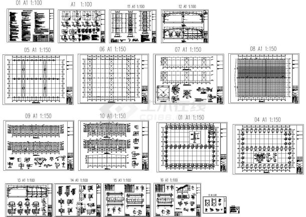 厂房设计_67米双跨钢结构厂房结构施工图（CAD，18张图纸）-图一