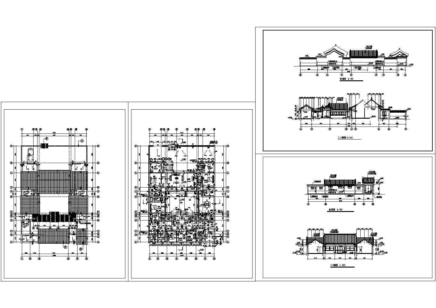 中式小型仿古四合院住宅设计CAD方案图纸