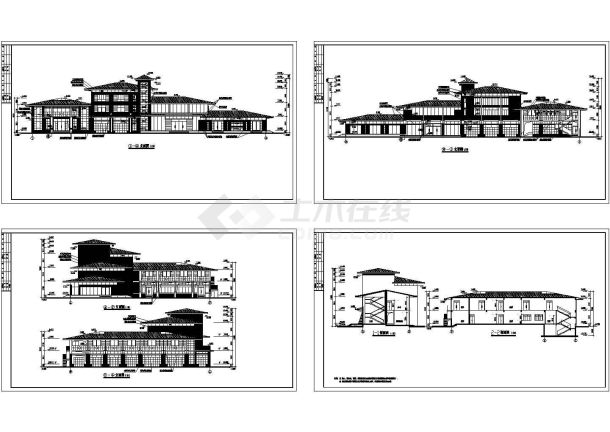 某高档小区多层会所设计cad建筑立面图（标注详细）-图一