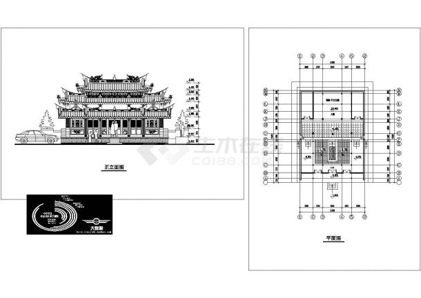 闽南大型多层古建筑平立面方案设计CAD图纸-图一