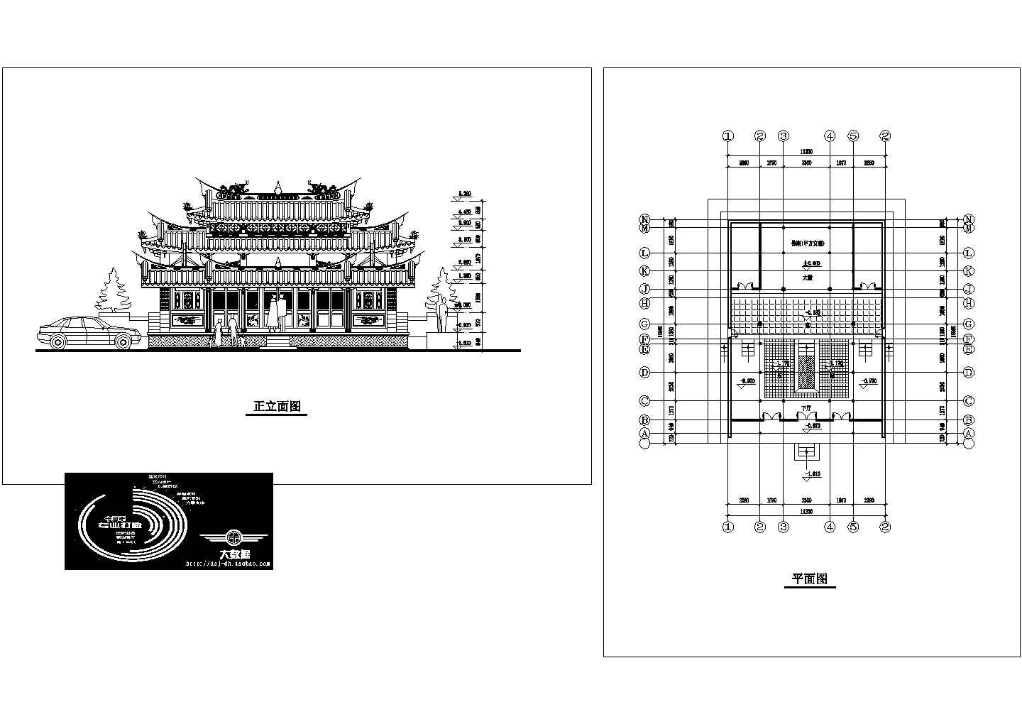 闽南大型多层古建筑平立面方案设计CAD图纸