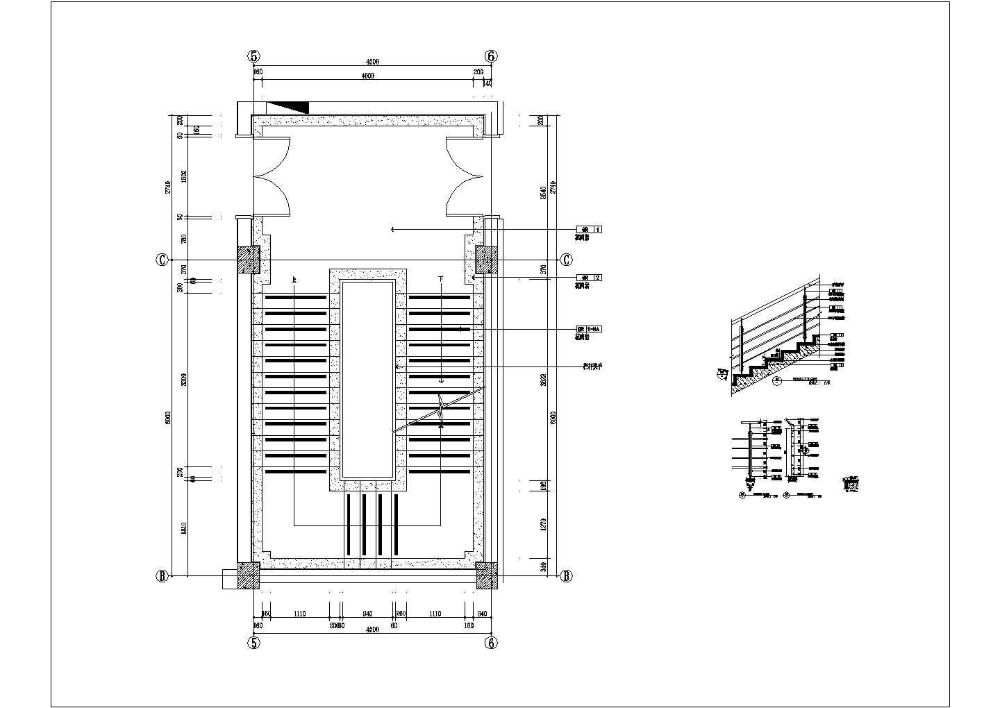 某浙江五星级酒店二层餐厅CAD施工图楼梯平面图