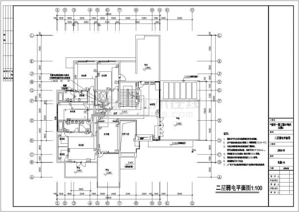某三层别墅建筑结构电气暖通全套CAD图纸弱电平面图-图二