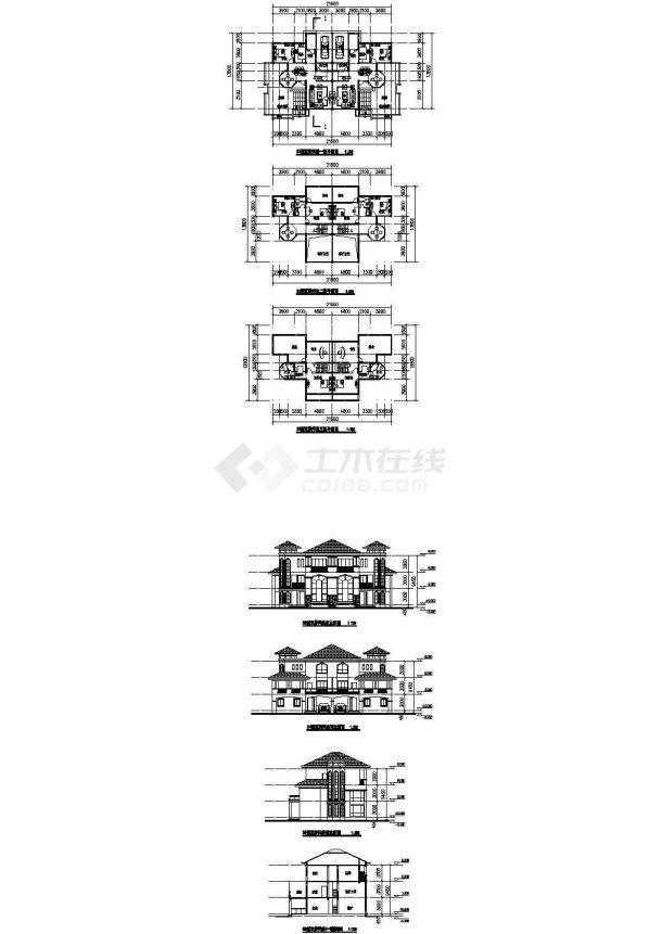 某三层双拼欧式别墅建筑设计施工图纸-图二
