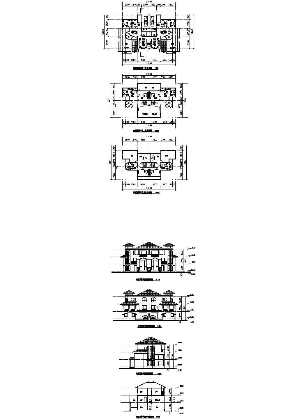 某三层双拼欧式别墅建筑设计施工图纸