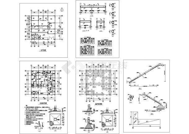 夏威夷单层砖混住宅楼结构设计施工cad图纸，共五张-图一