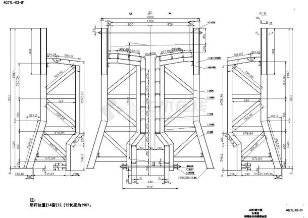 40米T梁中梁标准段横隔板处钢模截面节点详图设计-图一