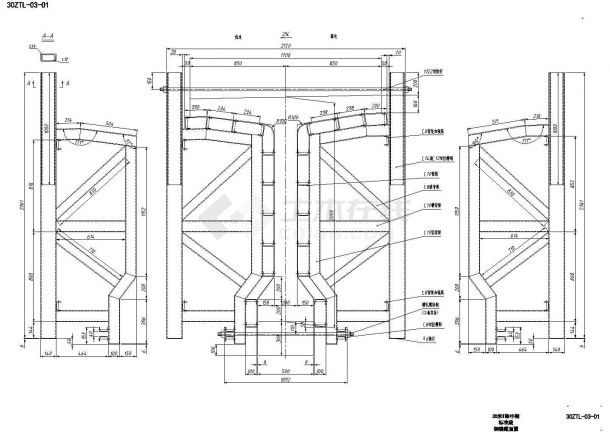 30米T梁中梁标准段钢模截面节点详图设计-图二