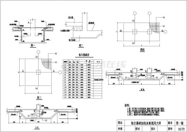 独立基础加抗水板通用节点构造详图-图一
