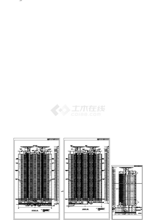 某高层框架剪力墙结构住宅楼设计cad立剖面方案图（甲级院设计）-图二