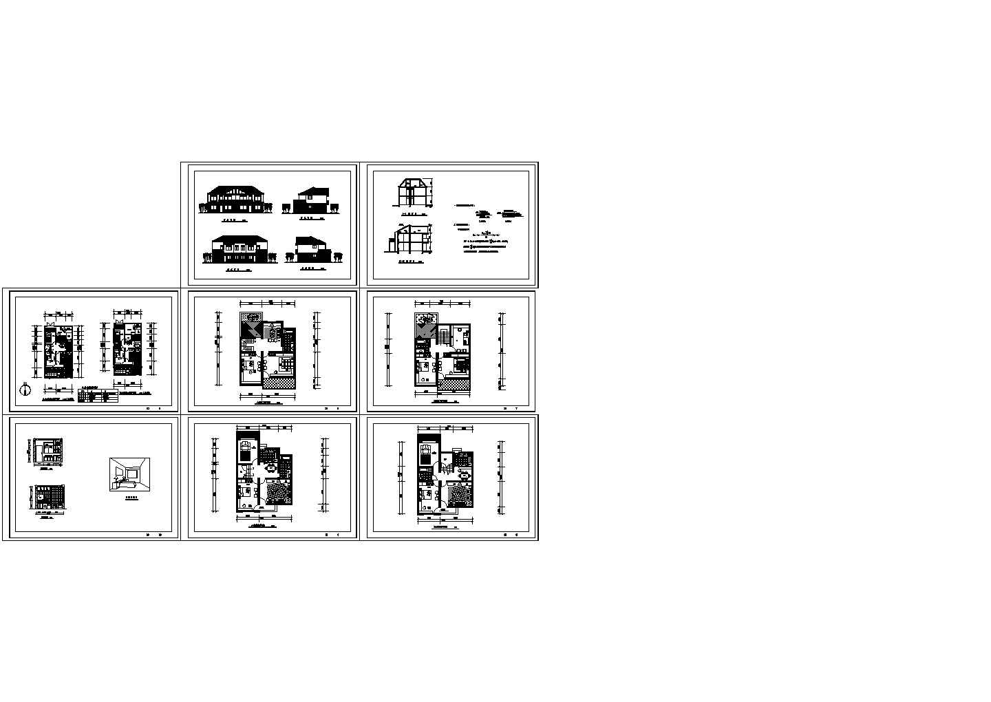 农村小康住宅全套装修施工设计cad图纸（含各层平面图）