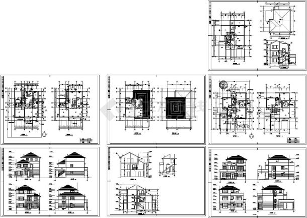 某288平方米三层两套别墅建筑施工cad图纸设计-图一