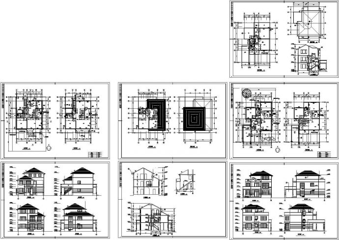 某288平方米三层两套别墅建筑施工cad图纸设计_图1