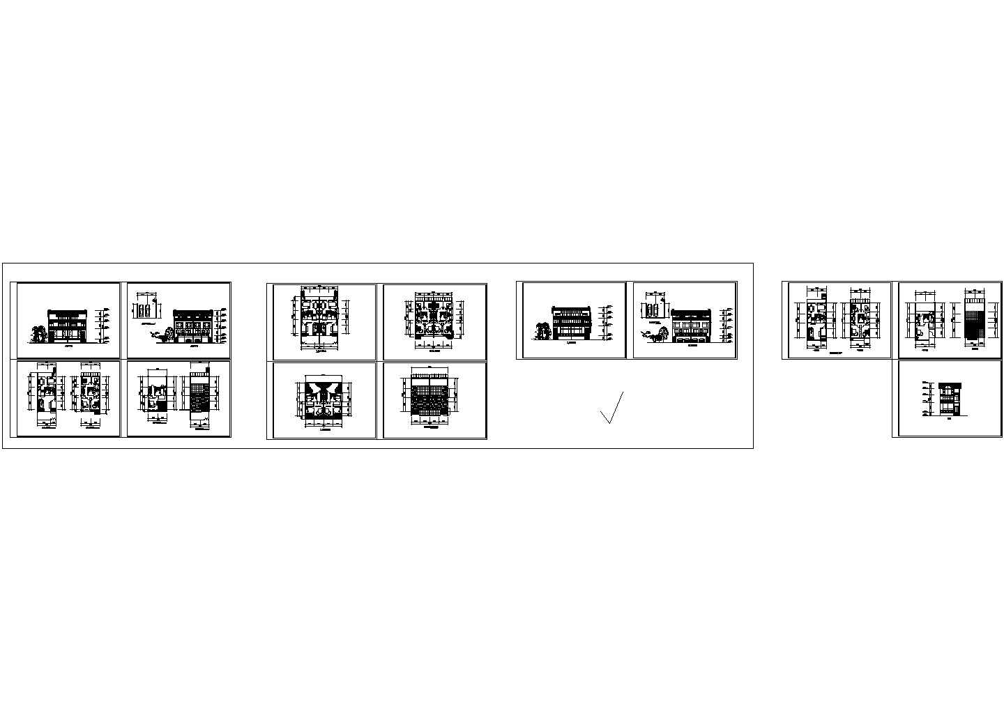 4种联排别墅建筑方案CAD图