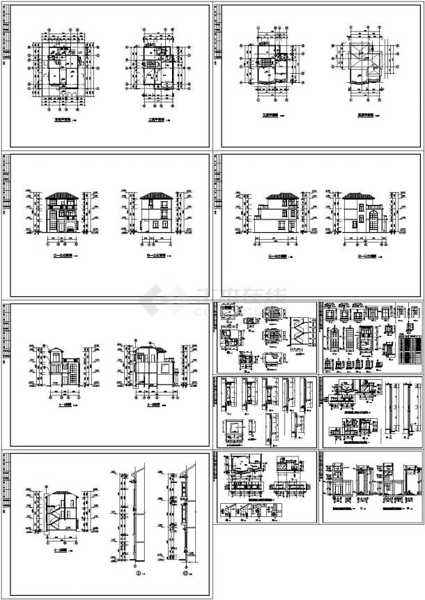 湖北三层别墅规划设计建筑施工cad图纸，共十二张-图一
