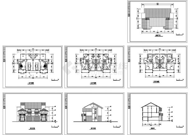 三层山地别墅规划设计建筑施工cad图纸，共七张-图一