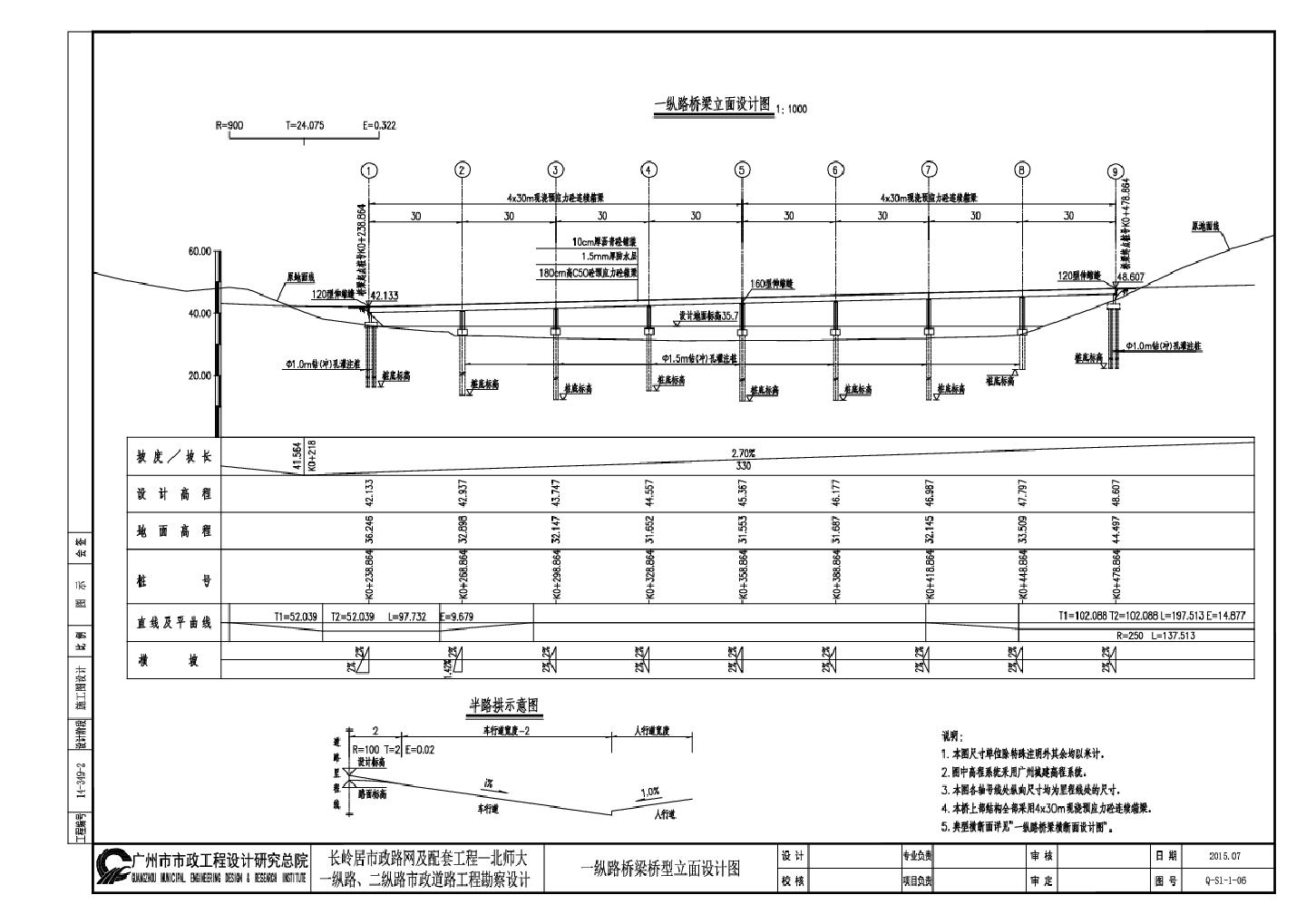 北师大一纵路.二纵路市政道路工程勘察设计Q-S1-1-06.11.15 桥型立面设计CAD图