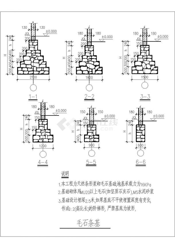 某地建筑毛石条基全套非常实用设计cad图纸-图二