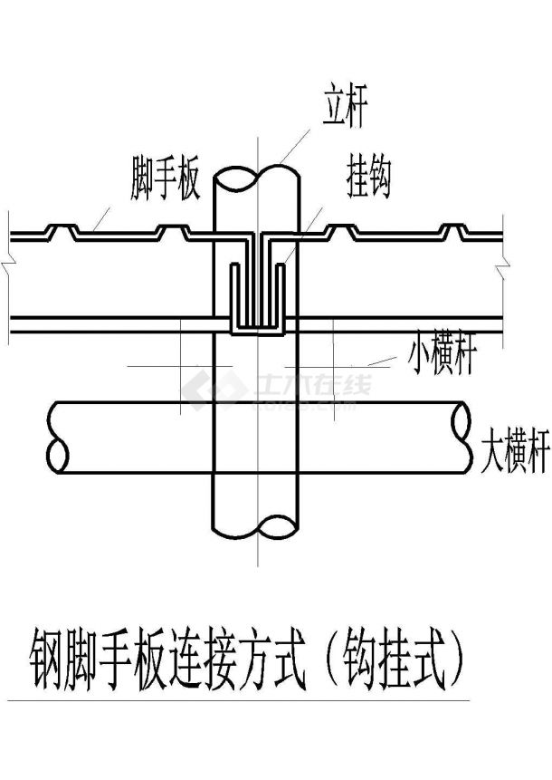 某工程建筑钢脚手板连接方式（钩挂式）设计CAD参考图-图一