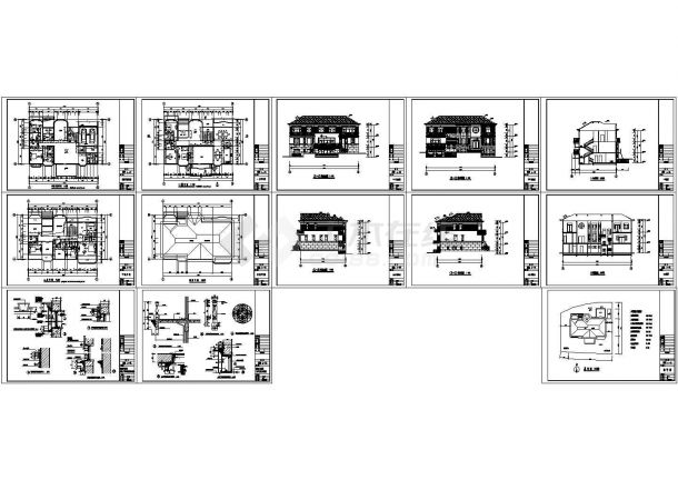 3层高档别墅建筑结构设计施工cad图纸，共十三张-图一