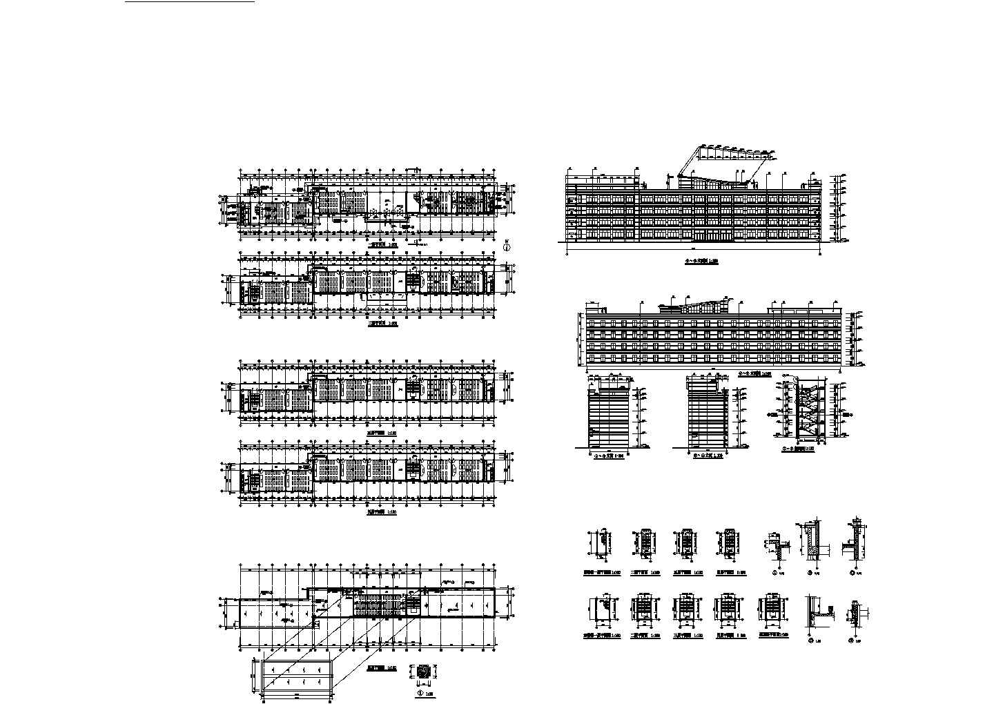 大学教学楼全套建筑施工设计cad图纸（含屋顶平面图，楼梯大样图）